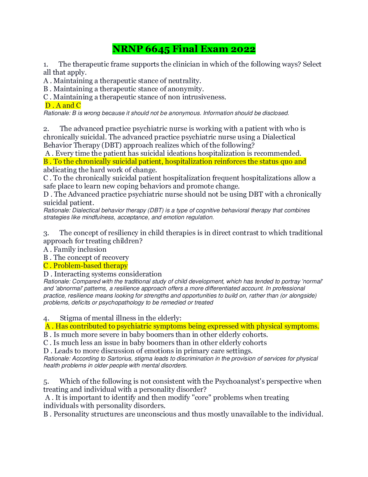 Preview image of NRNP 6645 Final Exam 2022 document